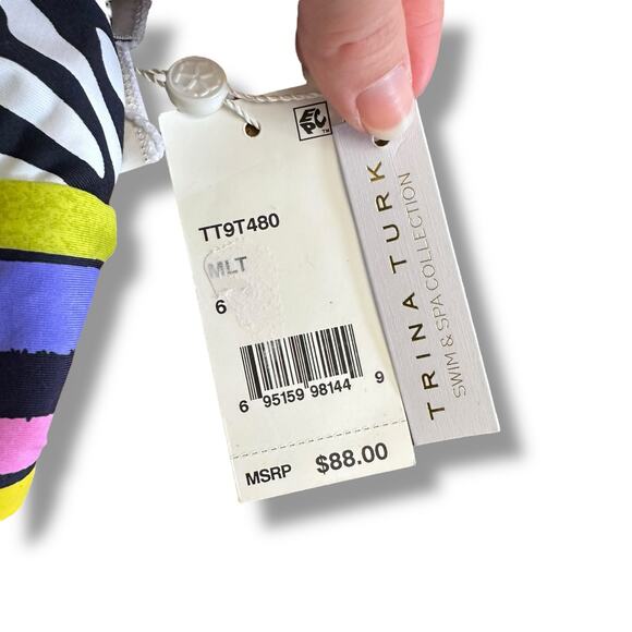 Trina Turk Swim Bikini‎ Top Medium US 6 Zebra Print Multicolor Stripe Halter NWT - Picture 4 of 9